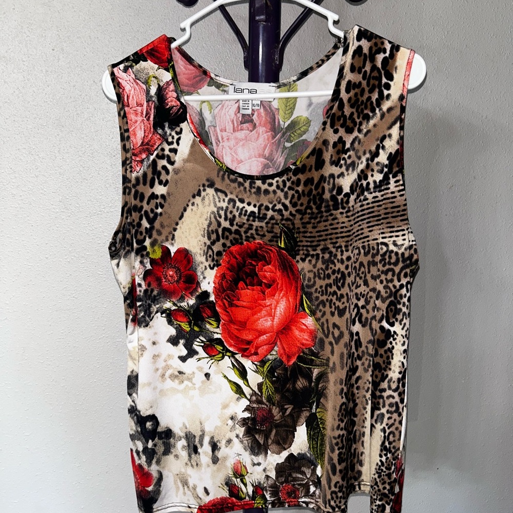 Lena Red and Black Floral Leopard Tank Top